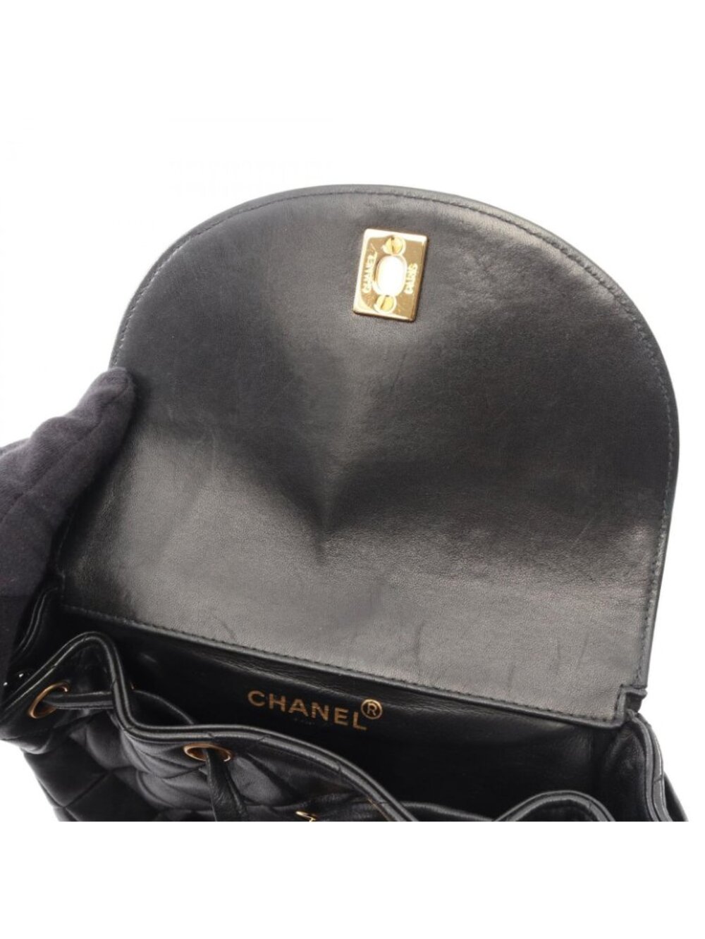 Chanel Backpack Quilted Black Lambskin Double Turnlock Chain - Picture 9 of 13